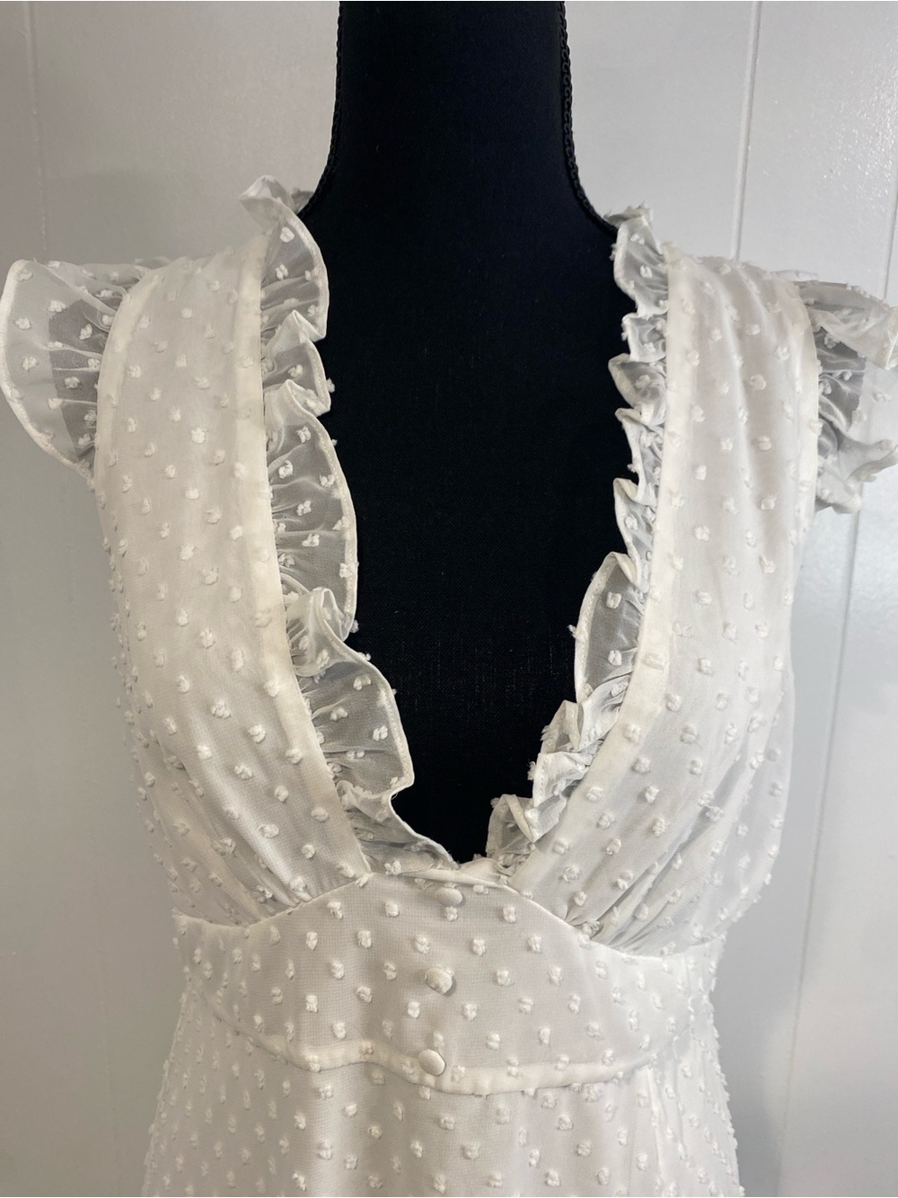 Lulu's Swiss Dot Maxi Dress Soft Girl Fairycore Beach Bridal Ivory White Large - Picture 4 of 15